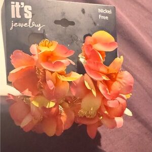 Floral Earrings - Orange and Gold